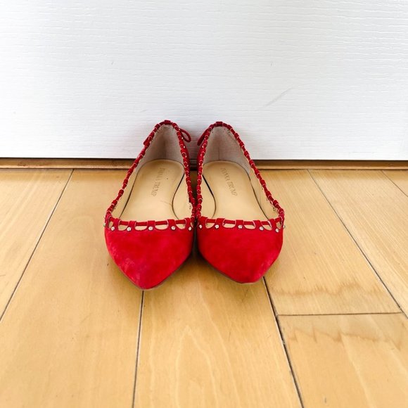 IVANKA Trump Red Suede Pointed Toe Ballet Flats Shoes Bow, Size 5 - Picture 2 of 6